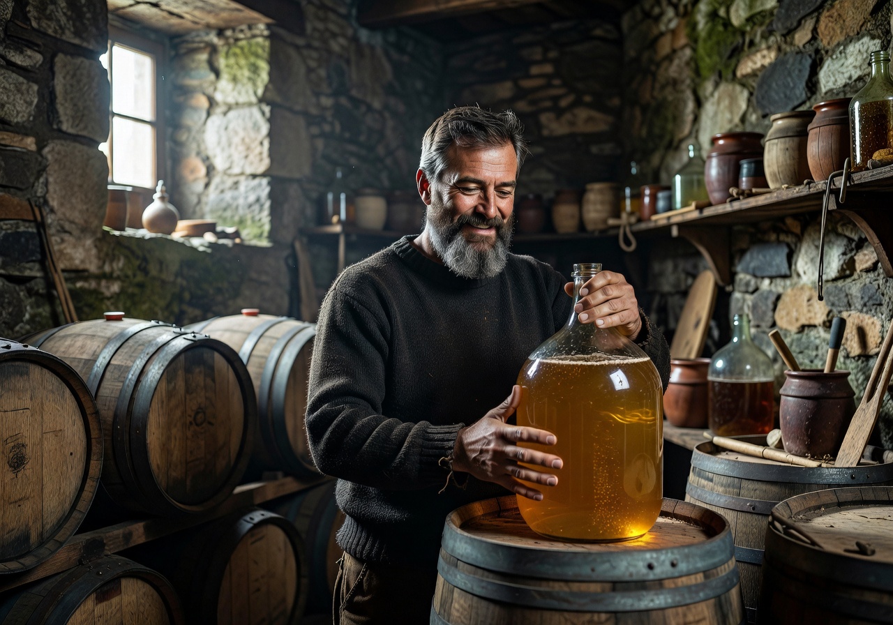 Portrait of Theo, founding meadmaker, in the cellar
